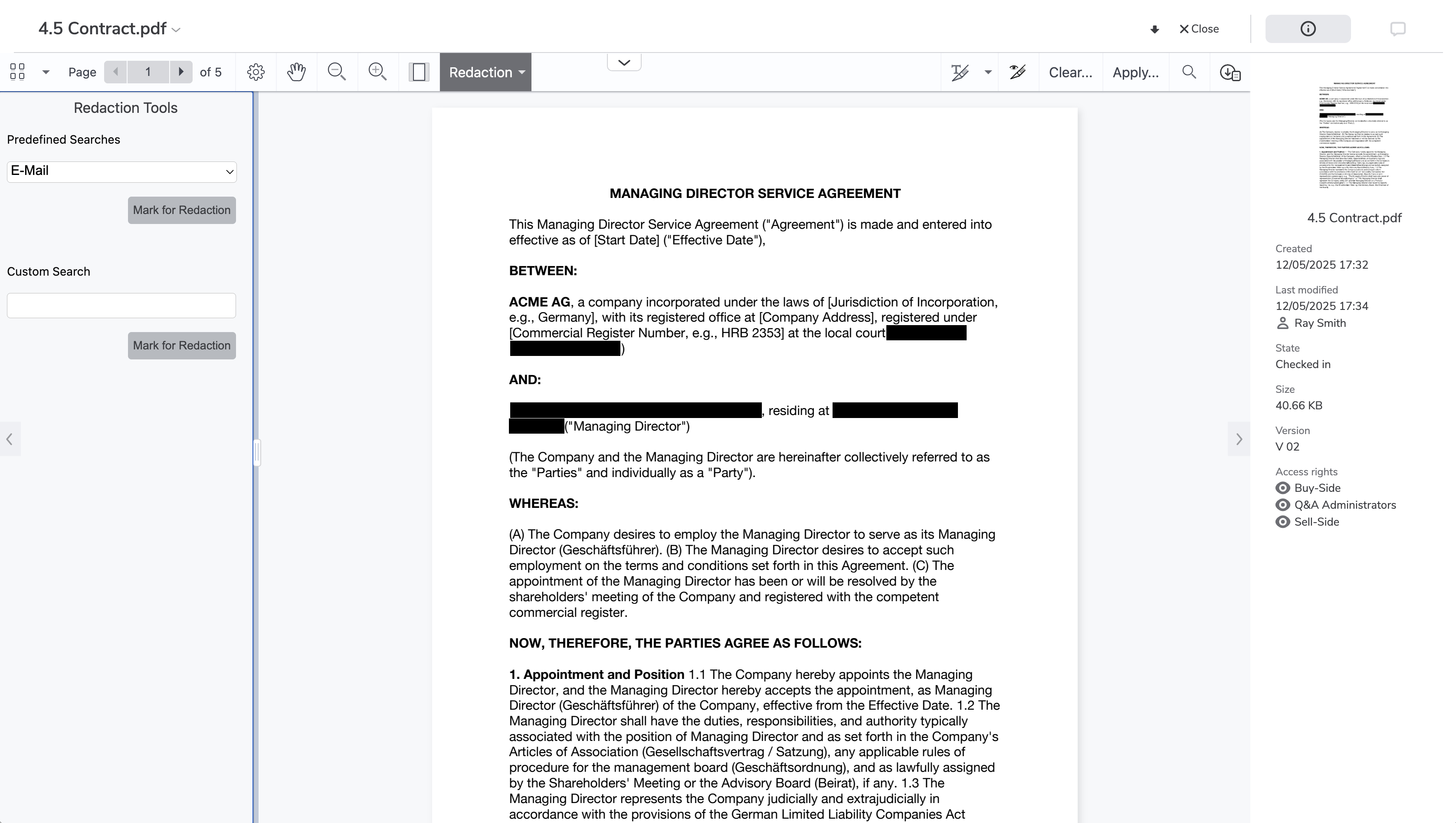 screenshot of netfiles Deal Room